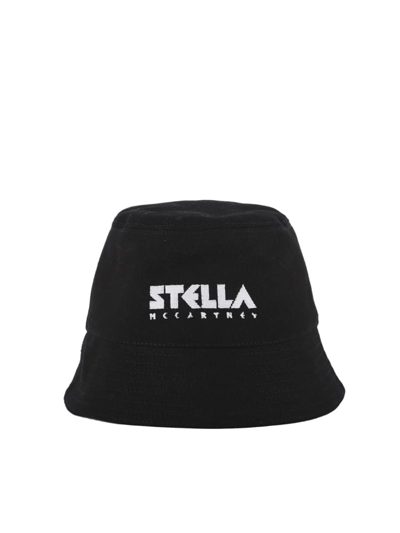 Shop Stella Mccartney Cotton Bucket Hat With Contrasting Print In Black