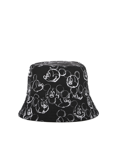 Shop Stella Mccartney Cotton Bucket Hat With All-over Mickey Pattern In Black