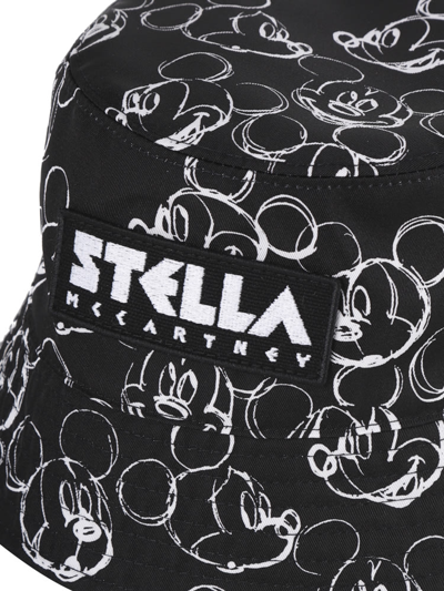 Shop Stella Mccartney Cotton Bucket Hat With All-over Mickey Pattern In Black