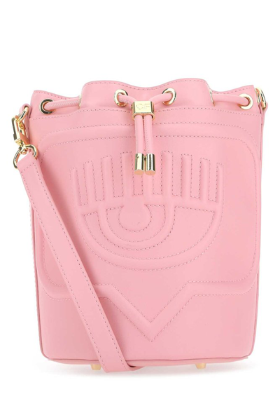Shop Chiara Ferragni Logo Embossed Drawstring Bucket Bag In Pink