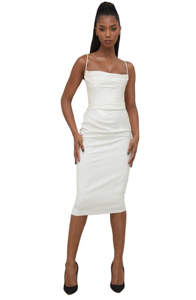 Shop House Of Cb Anja Satin Corset Midi Dress In Ivory