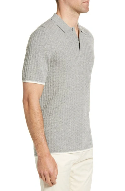 Shop Ted Baker Lytton Textured Cotton Blend Polo Shirt In Grey Marl