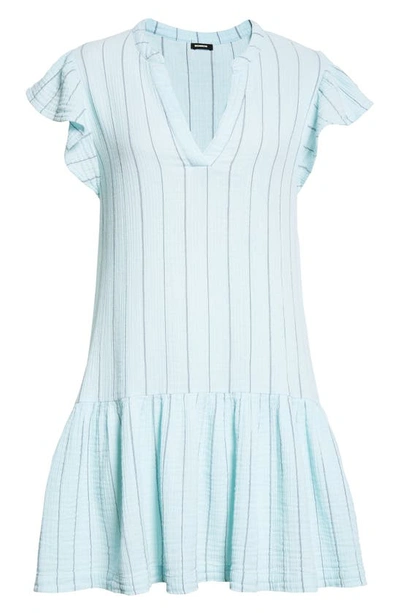 Shop Monrow Pinstripe Ruffle Cotton Dress In Sea Foam