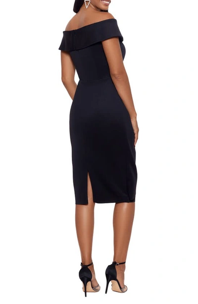Xscape Plus Size Puffed-sleeve Off-the-shoulder Jumpsuit In Black