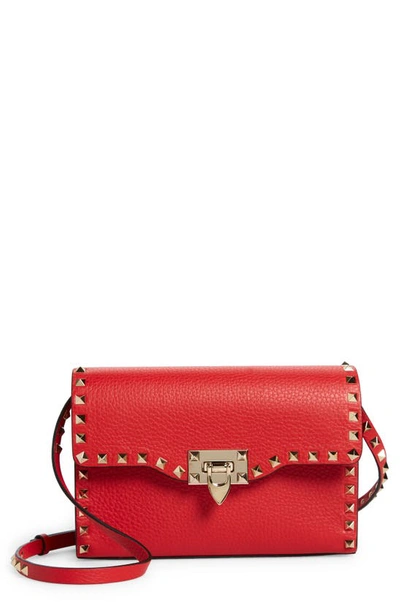 Shop Valentino Medium Rockstud Leather Shoulder Bag In Rouge Pur