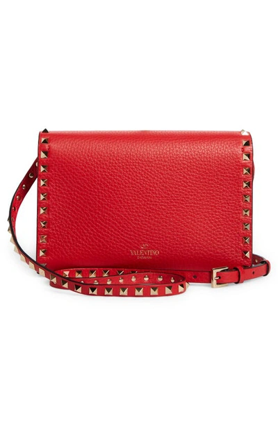 Shop Valentino Medium Rockstud Leather Shoulder Bag In Rouge Pur