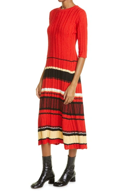 Shop Proenza Schouler Fil Coupé Stripe Midi Sweater Dress In Red Multi