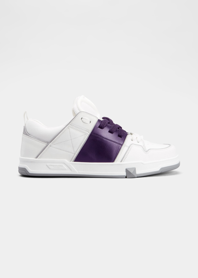 Shop Valentino Men's Color Block Leather & Mesh Low-top Sneakers In White/purple