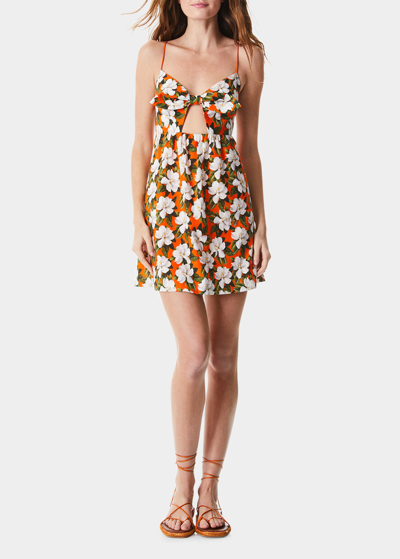 Shop Alice And Olivia Melvina Floral Tie-front Babydoll Mini Dress In Blossom