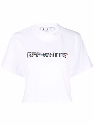 Shop Off-white Geometric Logo Cropped T-shirt In White