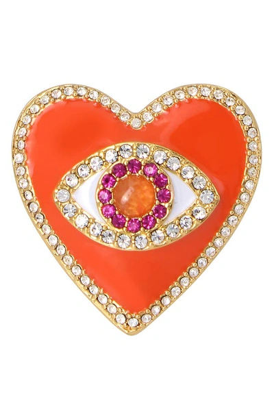 Shop Kurt Geiger Evil Eye Heart Cocktail Ring In Orange
