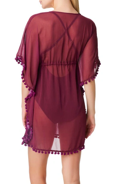 Shop Bleu By Rod Beattie Gypset Pompom Sheer Cover-up Caftan In Pomegranate