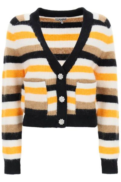 Shop Ganni Wool Cardigan With Jewel Buttons In Mixed Colours