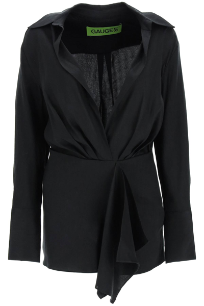 Shop Gauge81 'cusco' Linen Canvas Mini Dress In Black