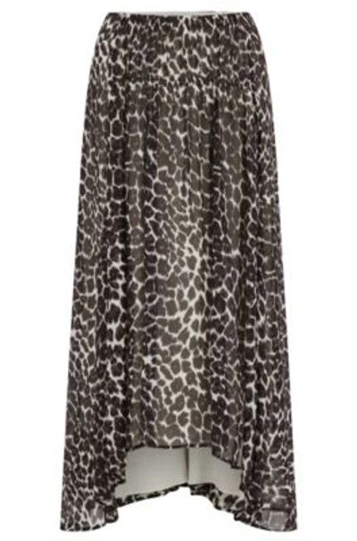 Shop Hugo Boss Leopard-print Midi Skirt With Smocking Details In Patterned
