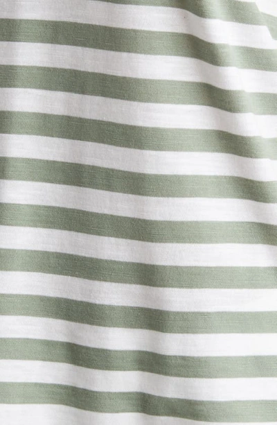 Shop Caslon Short Sleeve V-neck T-shirt In Green Dune- White Charm Stripe