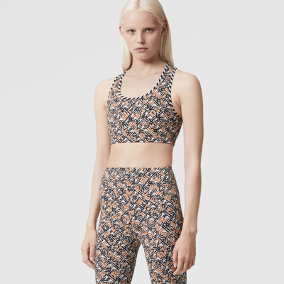 Shop Burberry Monogram Print Stretch Nylon Cropped Top In White