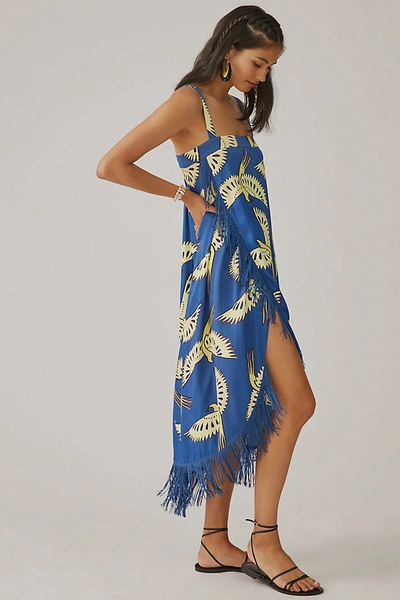 Shop Farm Rio X Anthropologie Fringe Hem Wrap Midi Dress In Blue