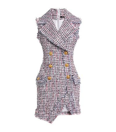 Shop Balmain Asymmetric Button-detail Mini Dress In Multi