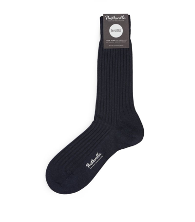 Shop Pantherella Wool-blend Ribbed Socks In Navy