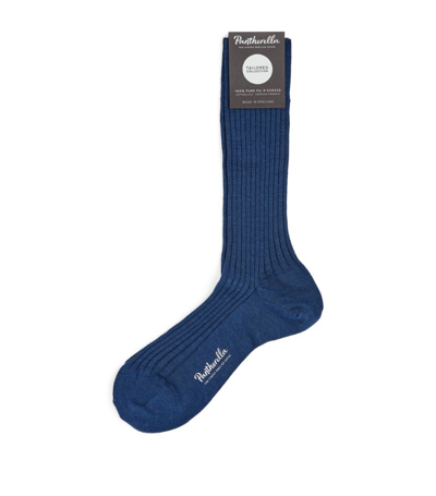 Shop Pantherella Wool-blend Ribbed Socks In Blue