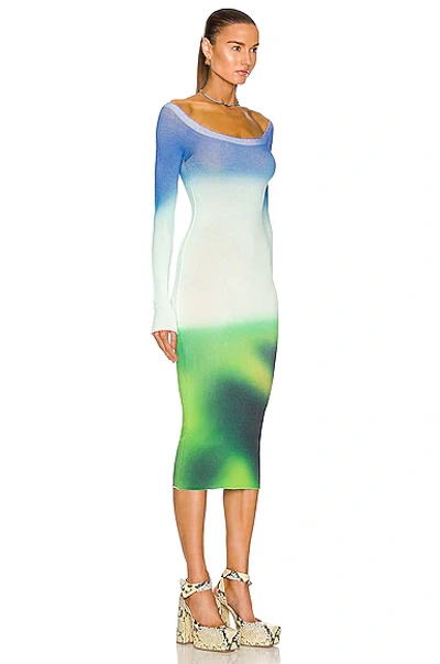 Shop Off-white Blurred Seamless Knit Midi Dress In Green & Blue