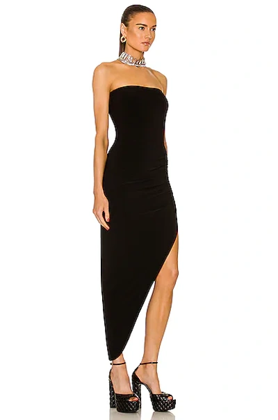 Shop Norma Kamali Strapless Side Drape Gown In Black