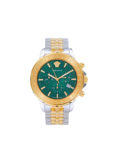 Shop Versace Men's 44mm Two-tone Stainless Steel Bracelet Watch In Green