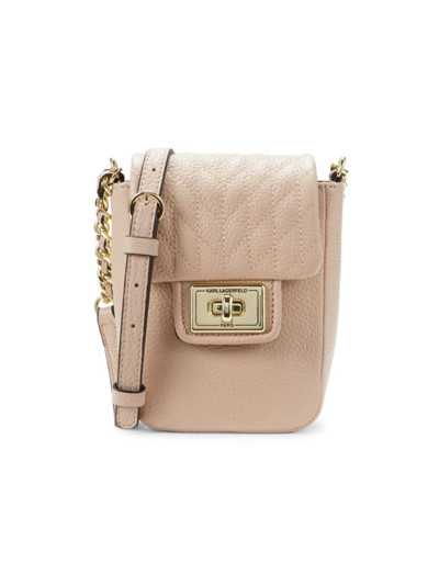 Shop Karl Lagerfeld Women's Agyness Leather Crossbody Bag In Shell