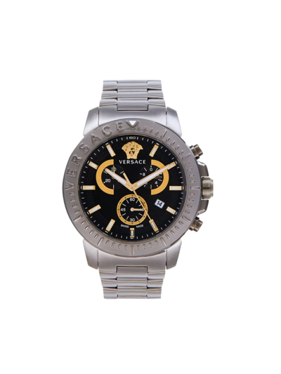 Shop Versace Men's 45mm Stainless Steel Chronograph Bracelet Watch In Black
