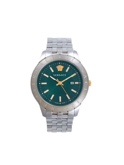 Shop Versace Men's 42mm Stainless Steel Bracelet Watch In Green