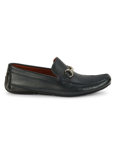 Shop Massimo Matteo Men's Pebbled Leather Bit Driving Loafers In Navy