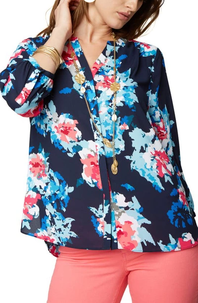 Shop Nydj High/low Crepe Blouse In Twilight Blossom