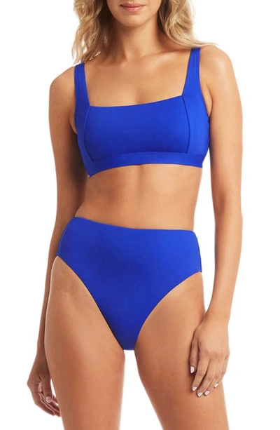 Shop Sea Level Retro High Waist Bikini Bottoms In Cobalt