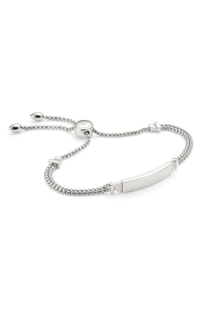 Shop Monica Vinader Baja Deco Id Diamond Slide Bracelet In Silver/ Diamond