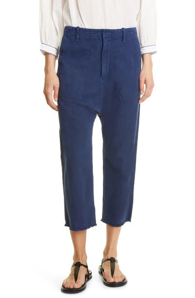 Shop Nili Lotan Luna Cotton & Linen Twill Crop Pants In Marine Blue