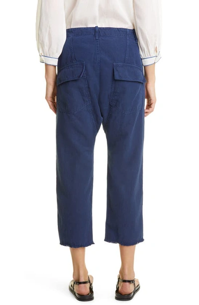 Shop Nili Lotan Luna Cotton & Linen Twill Crop Pants In Marine Blue