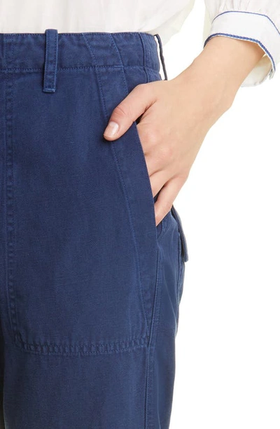 Shop Nili Lotan Luna Cotton & Linen Twill Crop Pants In Marine Blue