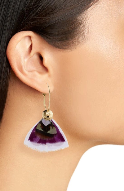 Shop Gas Bijoux Bermude Feather Hoop Earrings In Purple Mix