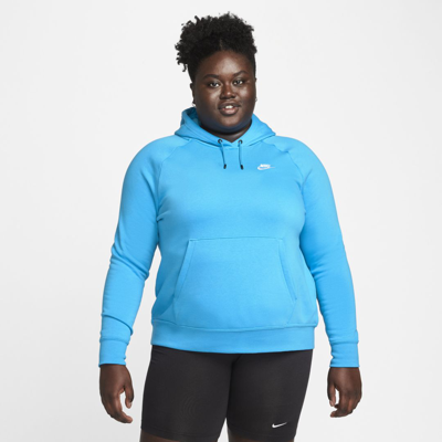 Shop Nike Women's  Sportswear Essential Fleece Pullover Hoodie (plus Size) In Blue