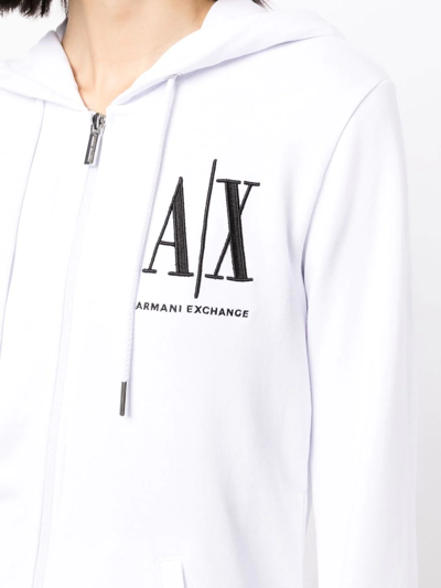 Shop Armani Exchange Logo-print Zipped Hoodie In White