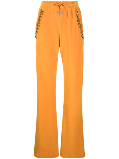 Shop Philipp Plein Crystal-chain Velvet Track Pants In Yellow