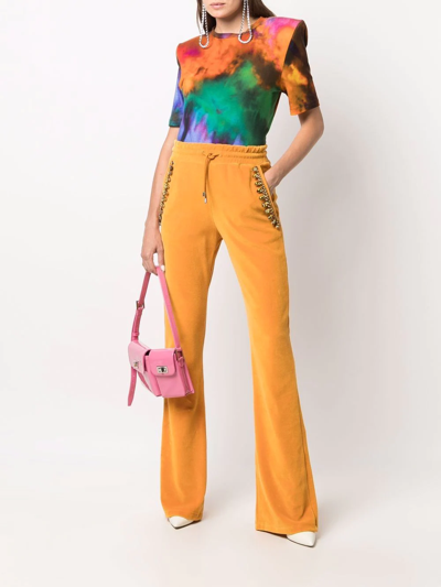 Philipp Plein Crystal-chain Velvet Track Pants In Yellow