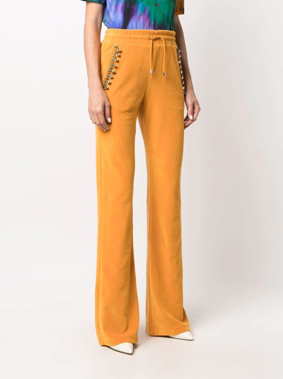 Philipp Plein Crystal-chain Velvet Track Pants In Yellow