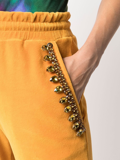 Shop Philipp Plein Crystal-chain Velvet Track Pants In Yellow