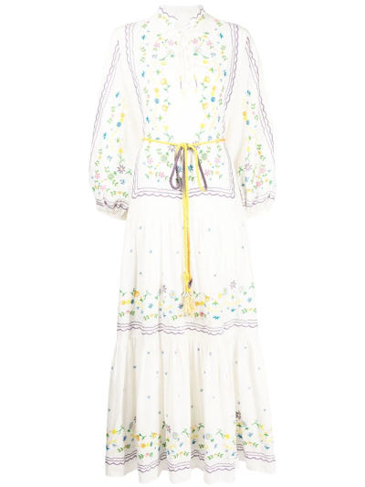Shop Alemais Juniper Embroidered Midi Dress In White
