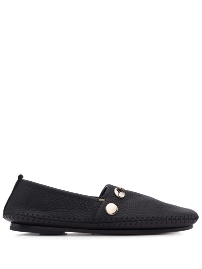 Shop Henderson Baracco Pebbled-leather Studded Loafers In Black