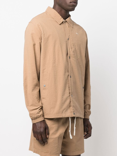 Shop Puma Embroidered-logo Shirt Jacket In Neutrals