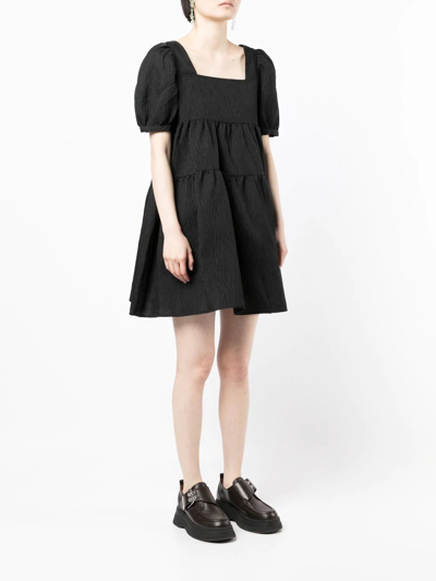Shop B+ab Tiered Square-neck Mini Dress In Schwarz