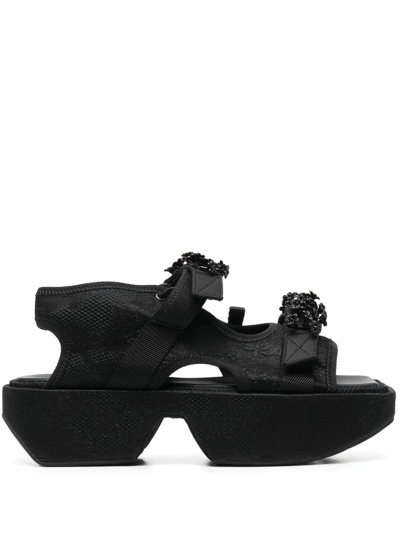 Shop Cecilie Bahnsen Floral Applique Flatform Sandals In Black